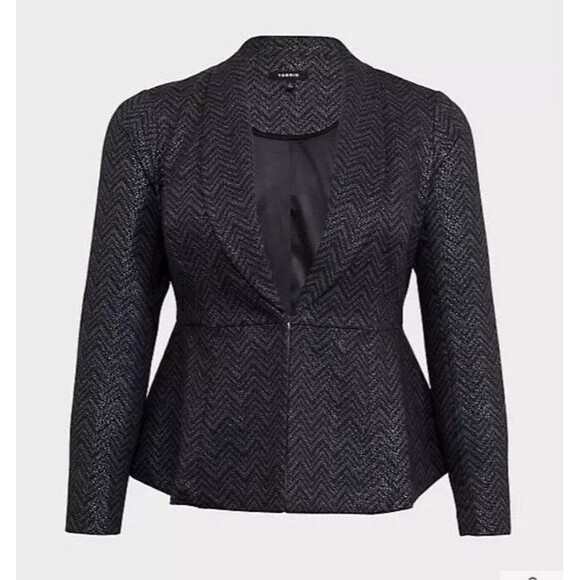 Torrid Uptown Premium Ponte Black Chevron Peplum Blazer Stretch Women’s Plus 2X - Picture 1 of 10